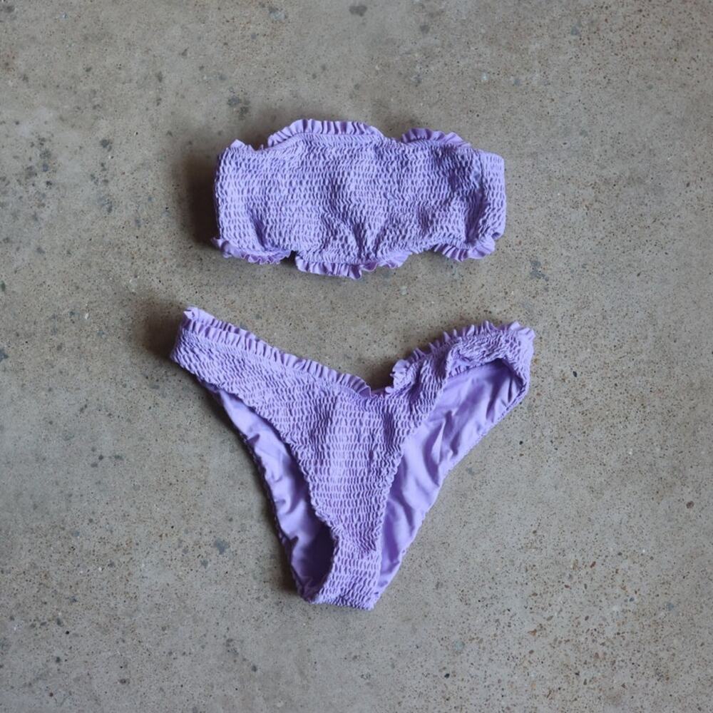 Lovers + Friends Lavender Smocked Strapless Bikini Set S Top M Bottom